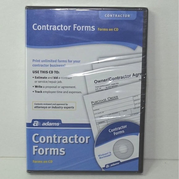 Adams Other - Contractor Forms CD Software Adams Blue White Sealed Case New